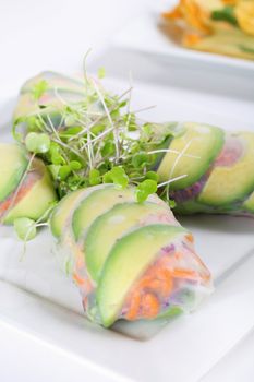 spring roll wrapper with microgreens vertical