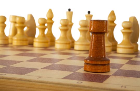 Brown chess rook on a white background