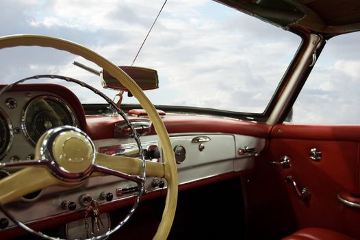 Classic Car Red and White Dashboard (Windows Path Included)