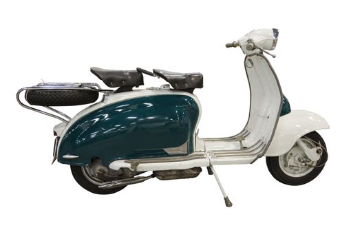 Vintage green and white scooter. Vector path is included on file.