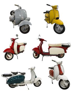 Six Pack of vintage scooters over with background