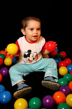 fashion session in studio with colour balls