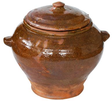 Brown ceramic pot on the white background