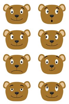 Illustration of a teddy bear with different facial expressions