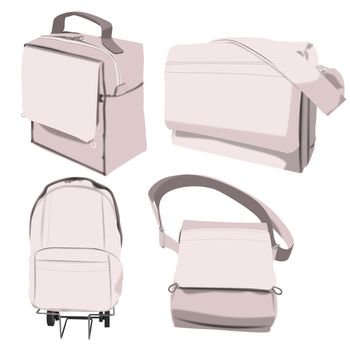 Illustration of four different bags for school or leisure