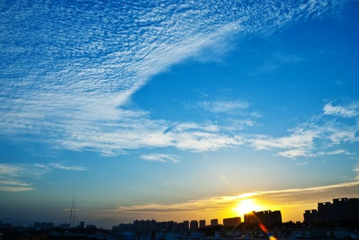 City beautiful evening sunset clouds