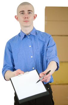 Man holding tablet and marker on hands