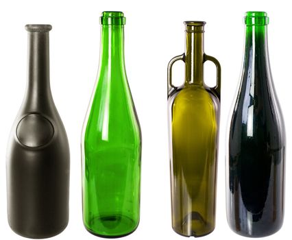 Four wine bottles on the white background