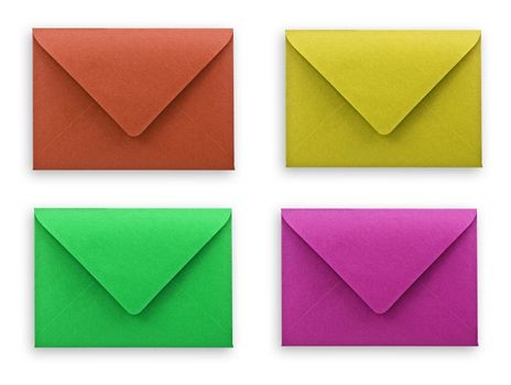 assorted envelopes on white background, clipping path.