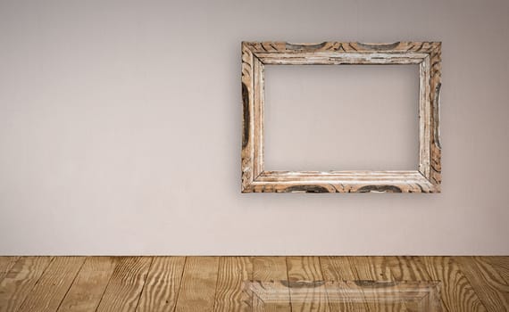 Picture frame over an old wall interior. Clipping path provided.