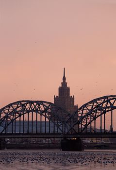 Railway bridge over river Daugava in Riga, Latvia