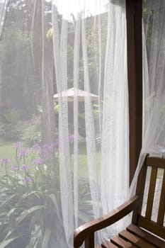 A white mosquito curtain which can see thru, for an abstract pattern.