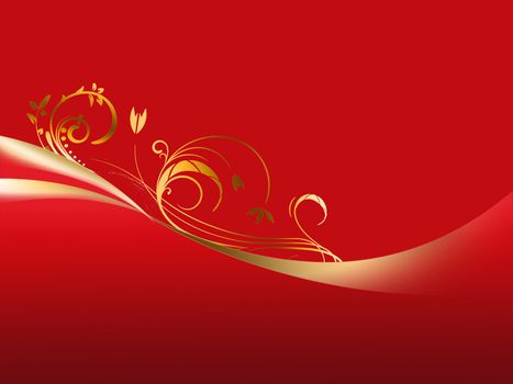 Shaded purple background with gold floral designs