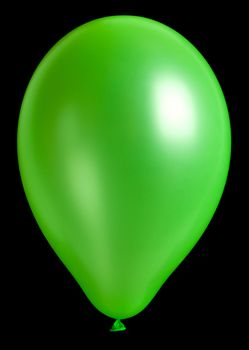 close-up green balloon, isolated on black