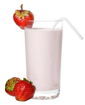 close-up fresh strawberry milkshake, isolated on white