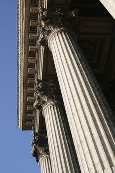 Columns on La Madeleine, in Paris France.