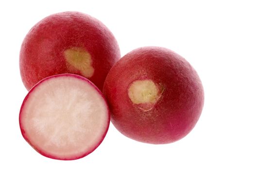 Isolated macro image of red radish.