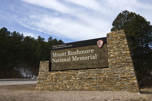 National Park Service sign outside of Mount Rushmore National Memorial, South Dakota.