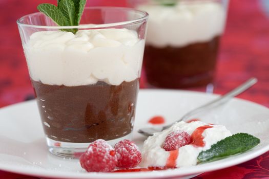 Delicious chocolate mousse dessert in a glass