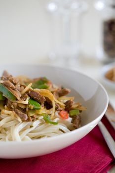 Deliciously prepared noodle dish with beef and vegetables