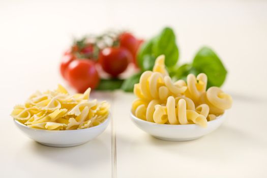 Various sorts of pasta ingredients on display