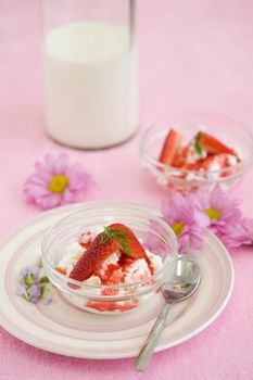 Delicious dessert with ricotta cheese and strawberries