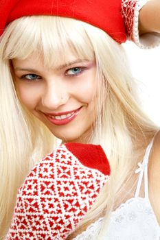 pretty girl in santa helper hat over white