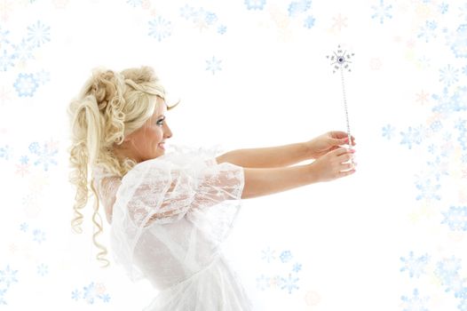 fairy with magic wand surrounded by rendered snowflakes