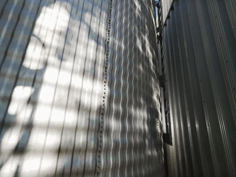 Close up of metal silo siding texture.