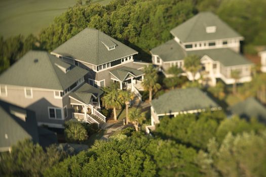 Aerial view of residential community on Bald Head Island, North Carolina.