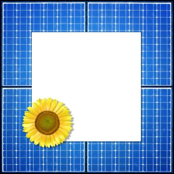 A solar panel frame with a sun flower