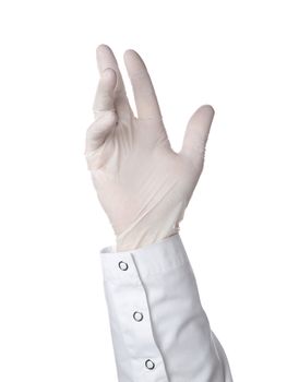 A doctor is wearing a latex glove.