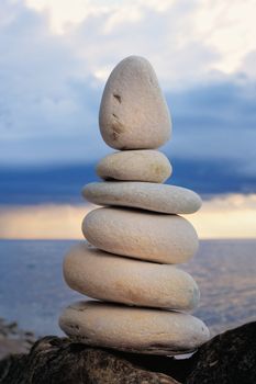 The pile of pebbles on the sea coast