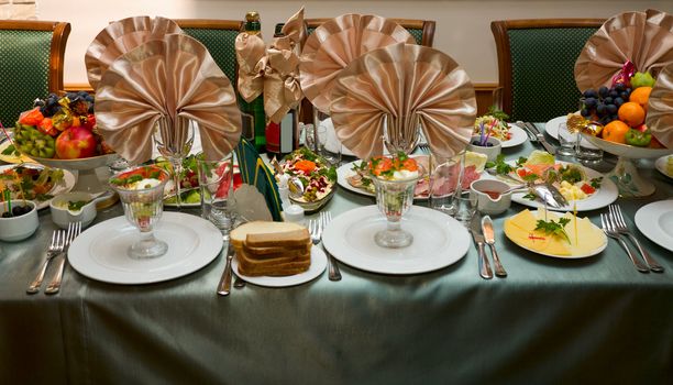 The served festive table at european restaurant