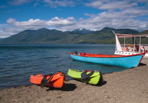 Kayaking on Largo (Lake) Caburgua Pucon, Chile.