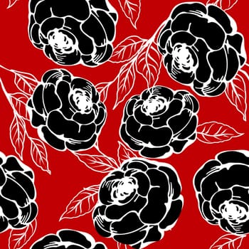 Background illustration with black roses, pattern