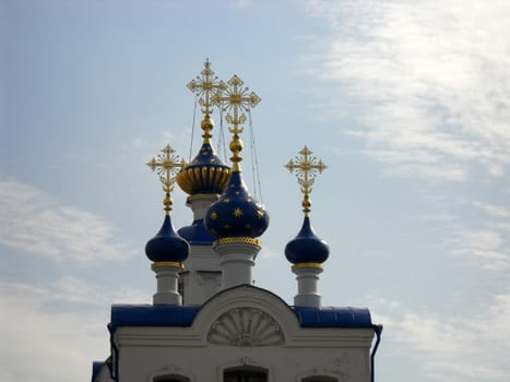 Temple, church, cathedral, religion, Orthodoxy, spirituality, architecture, domes, a cross, belief, pilgrimage, history, culture, an antiquity, Christianity, a belltower, the sky, clouds, Russia