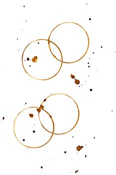 Collection of coffee splashes and stains isolated on white background.