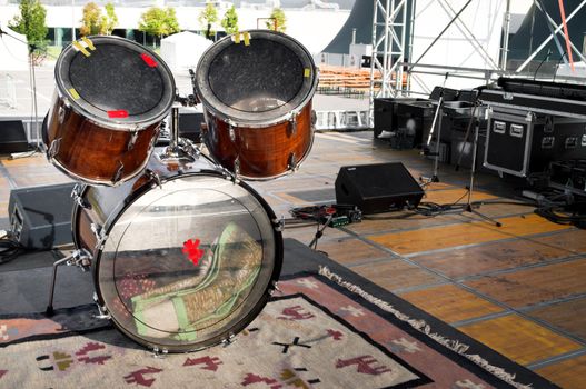 Drums setup in a open live concert