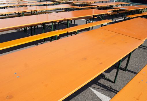 External festival table and benches in a traditional italian festival