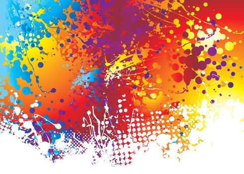 Rainbow background with ink splat effect with white paint