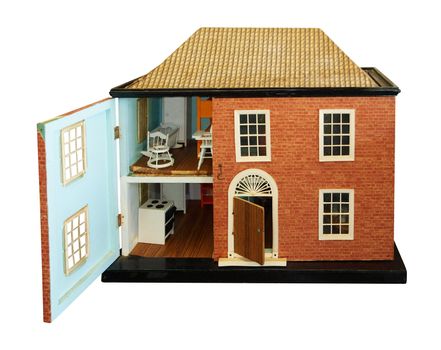 Antique Dolls House with open front isolated with clipping path