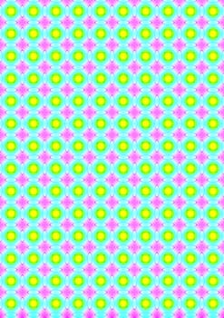 square and flat rounded shapes in pink, yellow and green