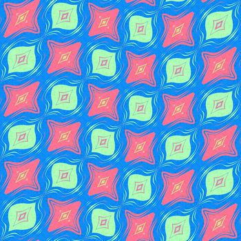 seamless texture of wavy red and green shapes on blue