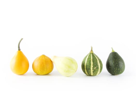 Decorative pumpkins on white background