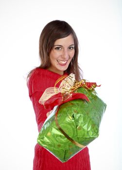 Conceptual Portrait Photo Of A Woman Giving A Present