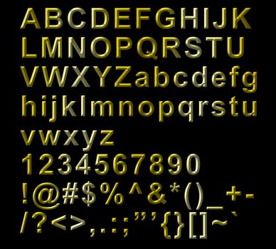 Whole set of Golden Alphabetical Letters, numbers and symbols