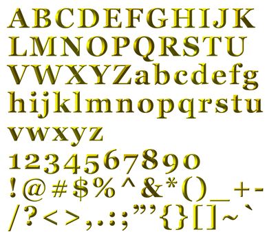 Whole set of Golden Alphabetical Letters, numbers and symbols