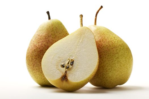 two pears and a half pear on white background