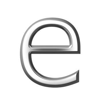 3d silver letter e isolated in white